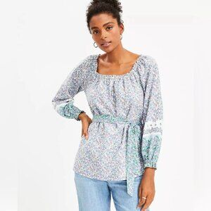 Loft Pastel Floral Print Belted Blouse Women's Large